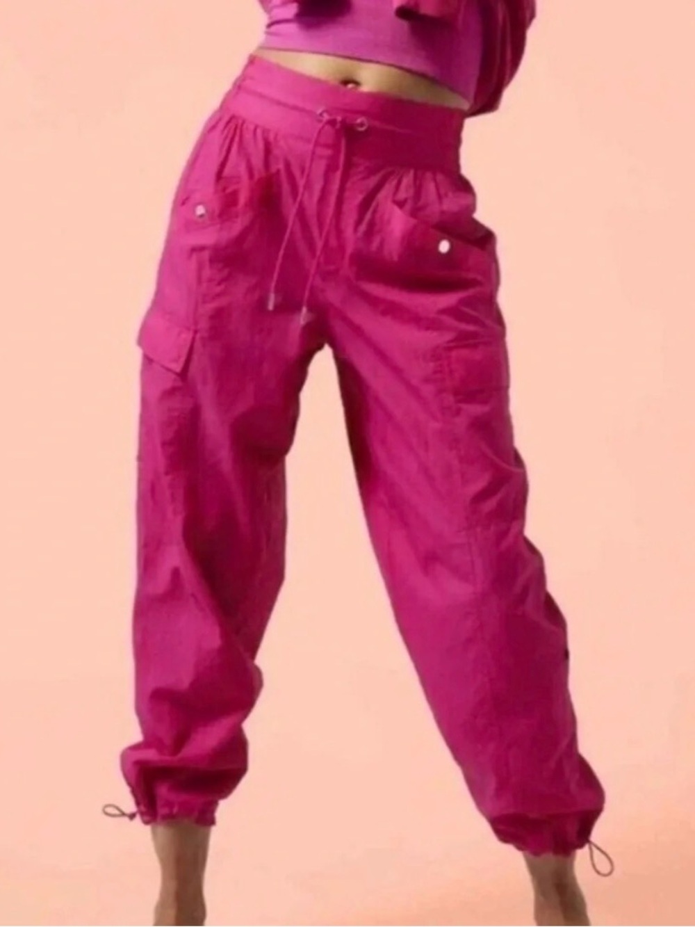 Athleta x Alicia Keys Hot Pink Cargo Jogger Pants 12 Parachute Utility Gorpcore